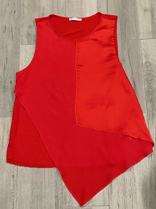 Zara Tops - ZARA Red Asymmetrical Tank Top Draped Hem Sleeveless Size M